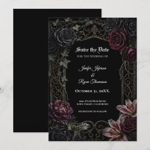 Donkere bloemrijke gotische Save the date uitnodig Kaart