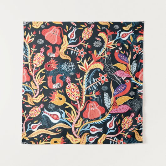 Donkere bloemvogels: sierpatroon. wandkleed (Voorkant)