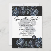 Donkere Blooming Blauwe Huwelijkskaart 'Save The D Save The Date (Voorkant)