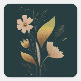 donkere Bluegreen vector minimale bloemengunst Tag Vierkante Sticker