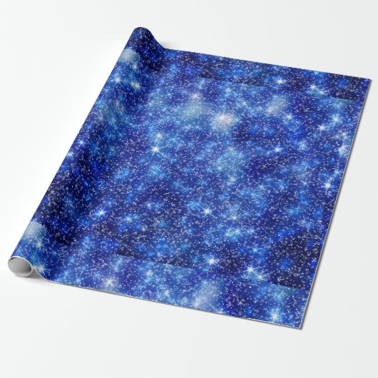 Donkere blurred Blue Starry sterren Kerstmis Cadeaupapier (Uitgerold)