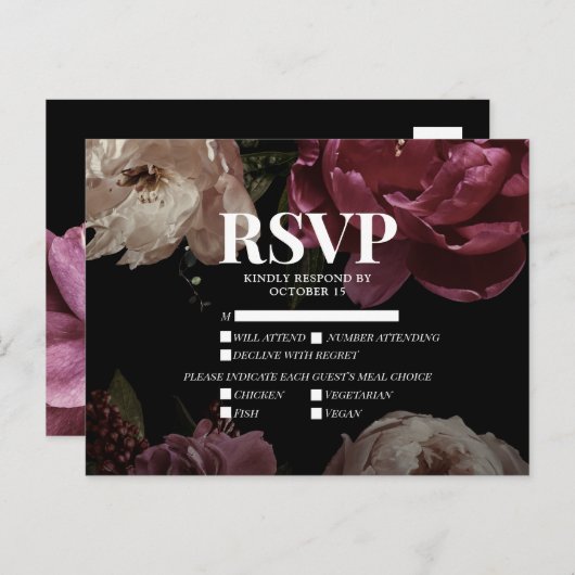 Donkere blush Bourgundy Meal Choices Weddenschap R Uitnodiging Briefkaart (Voorkant / Achterkant)
