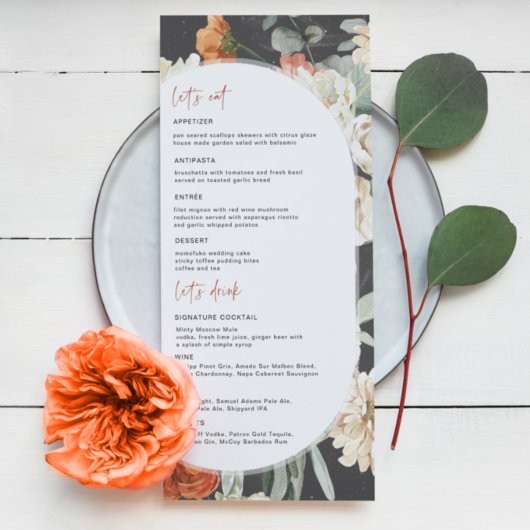 Donkere Boho Bloemen | Trouwmenu Menu