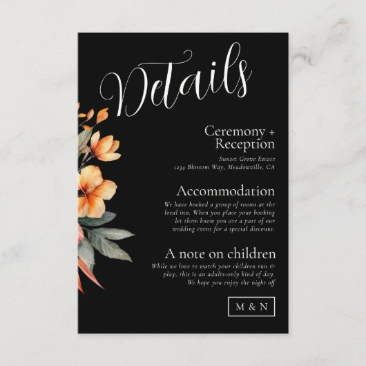 Donkere Boho Bloemendetails Enclusiefkaart Informatiekaartje (Voorkant)
