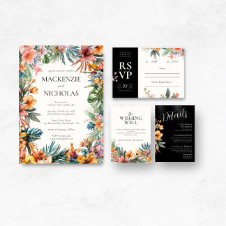 Donkere Boho Bloemendetails Envelopkaart Informatiekaartje