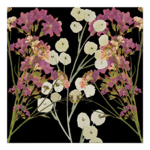 Donkere Boho geperste papieren bloemen Perfect Poster