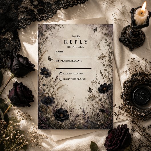 Donkere Boho Goth Huwelijk RSVP Kaartje
