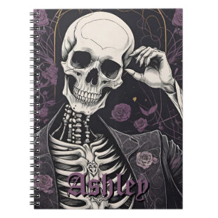 Donkere Boho Gotische Skelet & Rozen Halloween Notitieboek