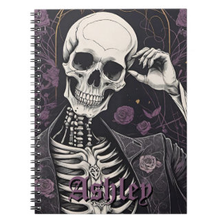 Donkere Boho Gotische Skelet & Rozen Halloween Notitieboek