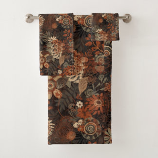 Donkere Boho Terracotta Salie Botanisch Patroon Bad Handdoek
