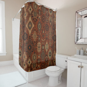 Donkere Boho Terracotta Salie Botanisch Patroon Douchegordijn