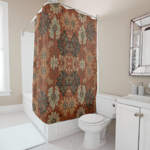 Donkere Boho Terracotta Salie Botanisch Patroon Douchegordijn