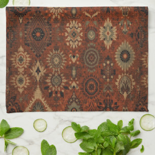 Donkere Boho Terracotta Salie Botanisch Patroon Theedoek