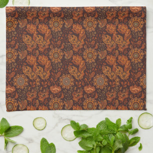 Donkere Boho Terracotta Salie Botanisch Patroon Theedoek