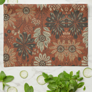 Donkere Boho Terracotta Salie Botanisch Patroon Theedoek