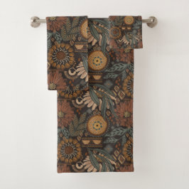 Donkere Boho Terracotta Salie Botanische Patroon Bad Handdoek