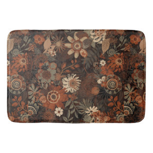 Donkere Boho Terracotta Salie Botanische Patroon Badmat