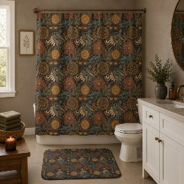 Donkere Boho Terracotta Salie Botanische Patroon Badmat