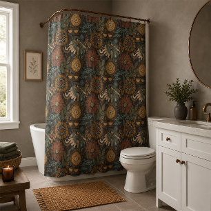 Donkere Boho Terracotta Salie Botanische Patroon Douchegordijn