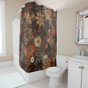 Donkere Boho Terracotta Salie Botanische Patroon Douchegordijn