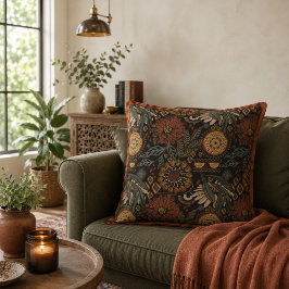 Donkere Boho Terracotta Salie Botanische Patroon Kussen