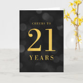 Donkere Bokeh Gold Cheers tot 21 jaar verjaardag Kaart (Gele Bloem)