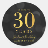 Donkere Bokeh Gold Cheers tot 30 jaar verjaardag Ronde Sticker (Voorkant)