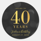 Donkere Bokeh Gold Cheers tot 40 jaar verjaardag Ronde Sticker (Voorkant)