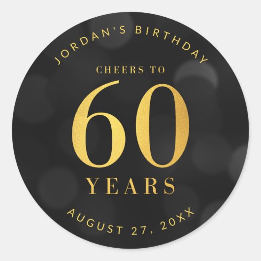 Donkere Bokeh Gold Cheers tot 60 jaar verjaardag Ronde Sticker (Voorkant)