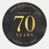 Donkere Bokeh Gold Cheers tot 70 jaar verjaardag Ronde Sticker (Voorkant)