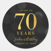 Donkere Bokeh Gold Cheers tot 70 jaar verjaardag Ronde Sticker (Voorkant)