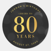 Donkere Bokeh Gold Cheers tot 80 jaar verjaardag Ronde Sticker (Voorkant)