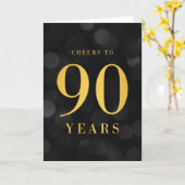 Donkere Bokeh Gold Cheers tot 90 jaar verjaardag Kaart (Gele Bloem)