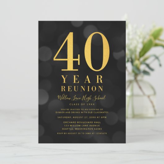 Donkere Bokeh lichten 40 jaar klasse reünie Kaart (Staand voorkant)