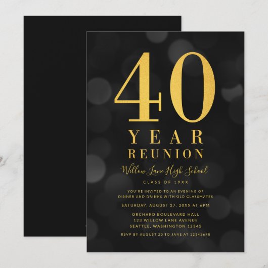 Donkere Bokeh lichten 40 jaar klasse reünie Kaart (Voorkant / Achterkant)