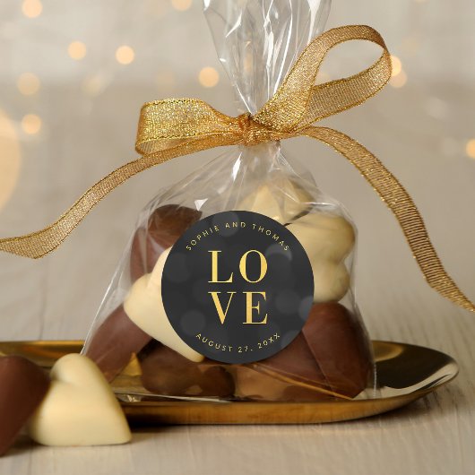 Donkere Bokeh Lichten Nep Goud Liefde Ronde Sticker