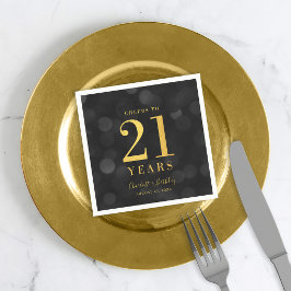 Donkere Bokeh Nep Goud Proost op 21 Jaar Verjaarda Servet