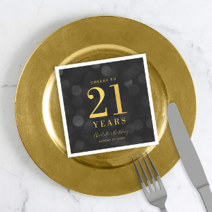 Donkere Bokeh Nep Goud Proost op 21 Jaar Verjaarda Servet