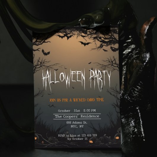 Donkere Bomen & Vleermuizen Creepy Halloween Party Kaart