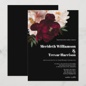 Donkere bordeaux & Blush bloemenzwart moderne brui Kaart (Voorkant / Achterkant)