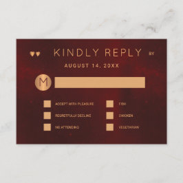 Donkere bordeaux metallic koper bruiloft maaltijd kaart