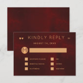 Donkere bordeaux metallic koper bruiloft maaltijd  RSVP kaartje (Voorkant / Achterkant)