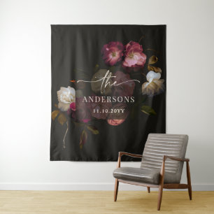 Donkere bordeauxrode bloemrijke romantische welkom wandkleed