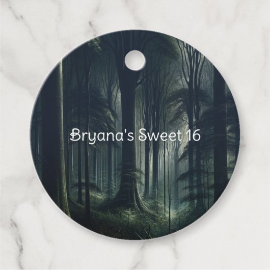 Donkere bos bij schemering Sweet 16 Bedankjes Labels (Voorkant)