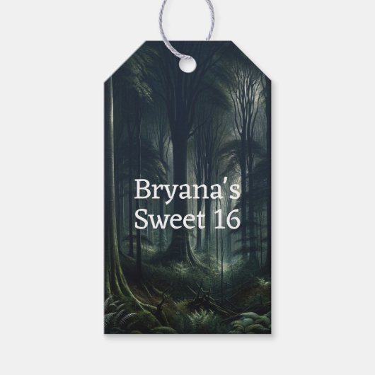 Donkere bos bij schemering Sweet 16 Cadeaulabel (Voorkant)