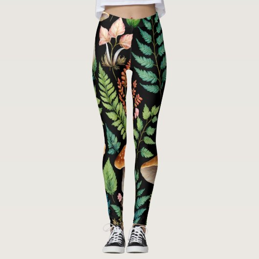 Donkere bos Paddestoel Woodland Pattern Art Leggings (Voorkant)