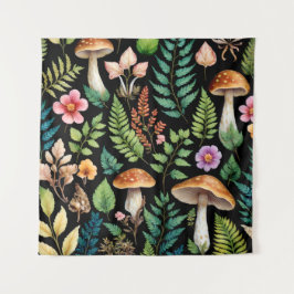 Donkere bos Paddestoel Woodland Pattern Art Wandkleed
