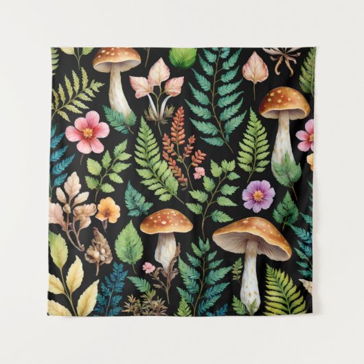 Donkere bos Paddestoel Woodland Pattern Art Wandkleed (Voorkant)