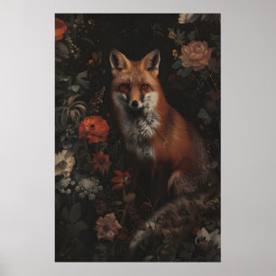 Donkere bos rode vos kunstschilderij, Cottagecore Poster
