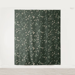 Donkere bosgroene ditsy botanische bladpatroon wandkleed